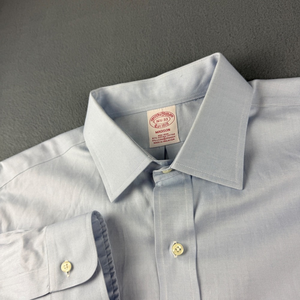 Brooks Brothers Shirt Men's 16.5-33 Blue Madison Non-Iron Supima Cotton Dress